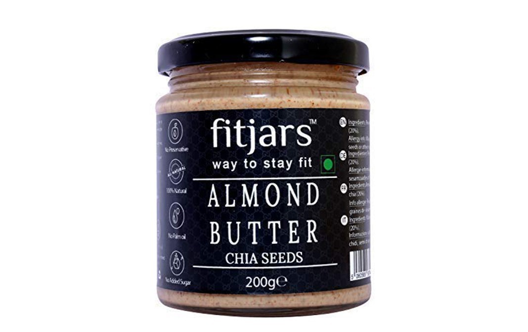 Fitjars Almonds Butter with Chia Seeds    Glass Jar  200 grams